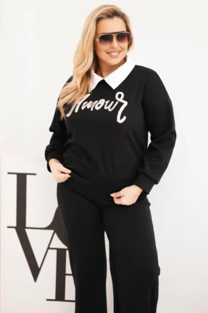 Moteriška sviestukas Plus Size su plačiomis kelnių kojomis ir apykakle