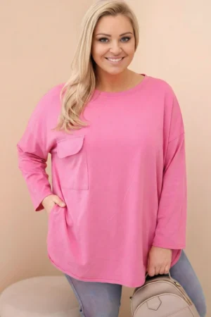 Moteriška Plus Size marškinėliai su medvilne, kišenė ir surišamomis rankovėmis
