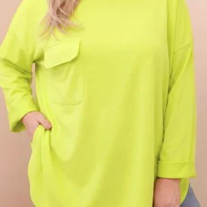 Moteriška Plus Size marškinėliai su medvilne, kišenė ir surišamomis rankovėmis