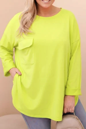 Moteriška Plus Size marškinėliai su medvilne, kišenė ir surišamomis rankovėmis