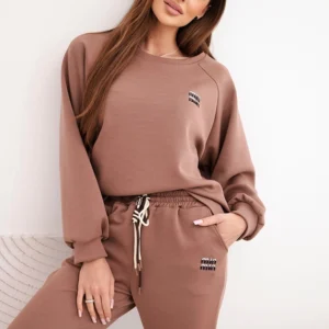 Moteriškas iš viskozės su džemperiu ir kelnėmis sviesto šokoladinė