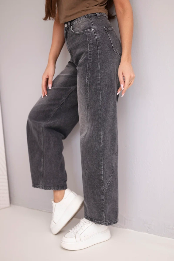 38369_5 Moteriškos kelnės Wide Leg su aukštu liemeniu ir išblukimo efektu - Image 5