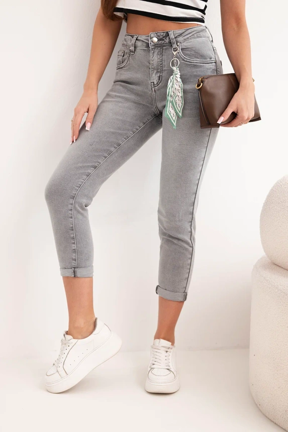 38370_3 Moteriškos kelnės Mom Fit su aukštu liemeniu ir dekoratyviu pakabuku - Image 3