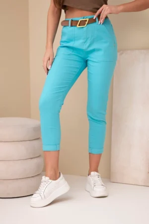 Moteriškos pavasarinės Boyfriend kelnės su aukštu liemeniu ir diržu M.Sara