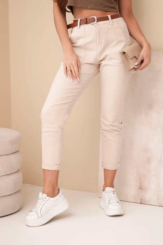 38377_1 Moteriškos kelnės Skinny su aukštu liemeniu ir diržu M.sara bežinės