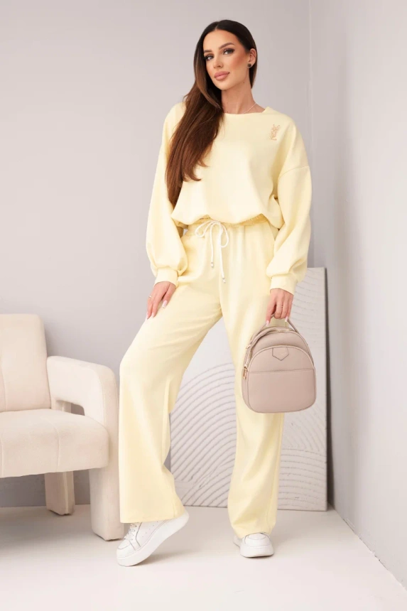38400_1 Moteriškas , sviestas, džemperis su segtuku ir tiesiomis kelnėmis, citrininis - Image 3