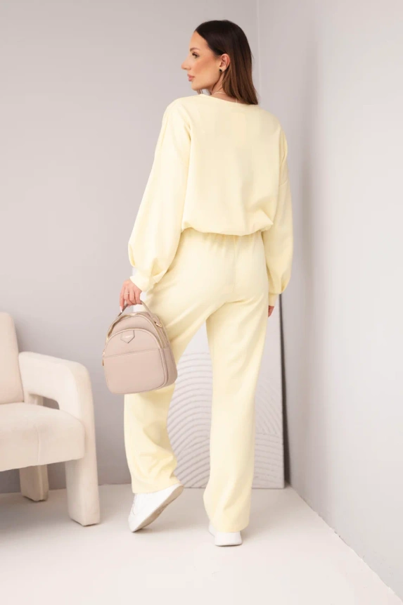 38400_2 Moteriškas , sviestas, džemperis su segtuku ir tiesiomis kelnėmis, citrininis - Image 4