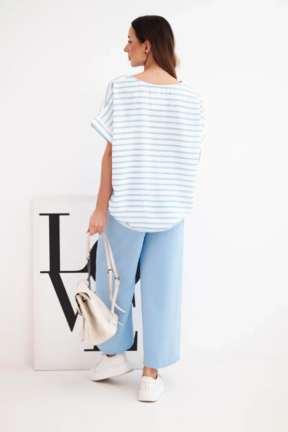 38418_2 Moteriškas viskozės su dryžuota palaidine ir plačiomis kelnėmis su gumyte - Image 3