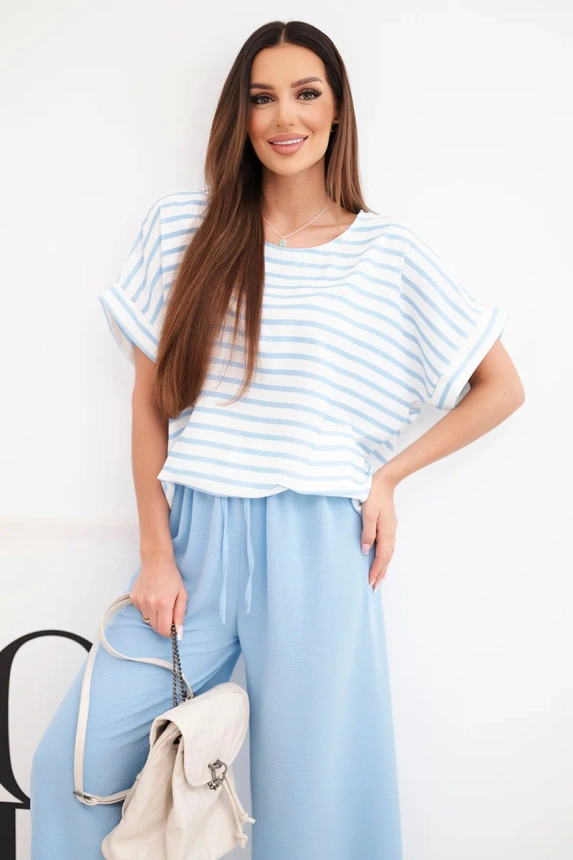 38418_3 Moteriškas viskozės su dryžuota palaidine ir plačiomis kelnėmis su gumyte