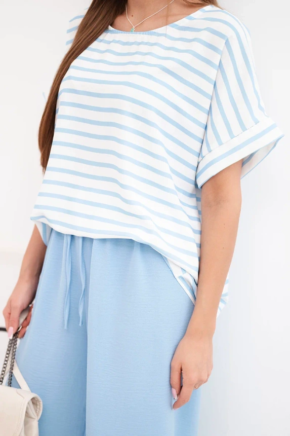 38418_4 Moteriškas viskozės su dryžuota palaidine ir plačiomis kelnėmis su gumyte - Image 4