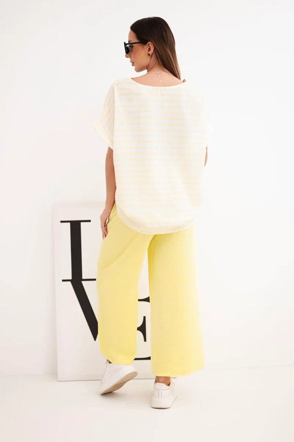 38420_2 Moteriškas viskozės su juostuota palaidine ir plačiomis kelnėmis su gumyte - Image 3