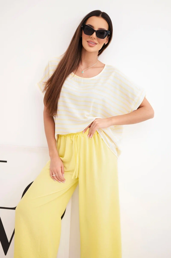 38420_3 Moteriškas viskozės su juostuota palaidine ir plačiomis kelnėmis su gumyte