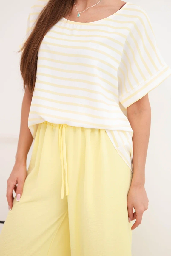 38420_4 Moteriškas viskozės su juostuota palaidine ir plačiomis kelnėmis su gumyte - Image 4