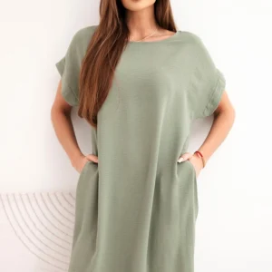 Suknelė su kišenėmis šviesiai khaki