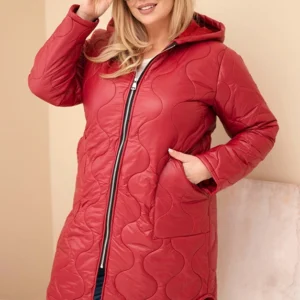 Moterska striukė Plus Size žiemos pūkinė su kapišonu