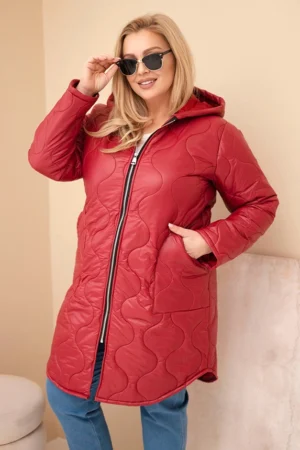 Moterska striukė Plus Size žiemos pūkinė su kapišonu