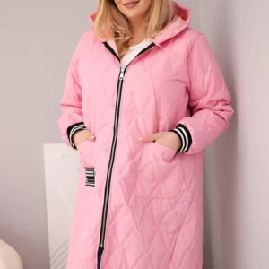 Moteriška Plus Size pūsta striukė su kapišonu ir sportinėmis rankovėmis šviesiai