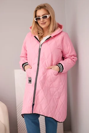 Moteriška Plus Size pūsta striukė su kapišonu ir sportinėmis rankovėmis šviesiai