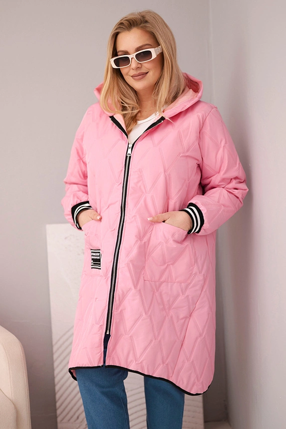 38497_1 Moteriška Plus Size pūsta striukė su kapišonu ir sportinėmis rankovėmis šviesiai