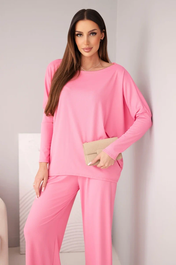 38508_3 Moteriškas viskozinis su laisva palaidine ir kelnėmis šviesiai