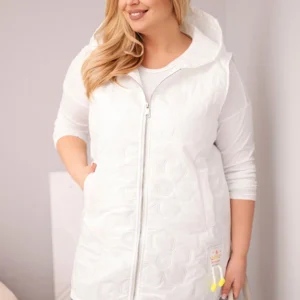 Moteriška Plus Size liemenė su kapišonu ir gėlių siuvinėjimu