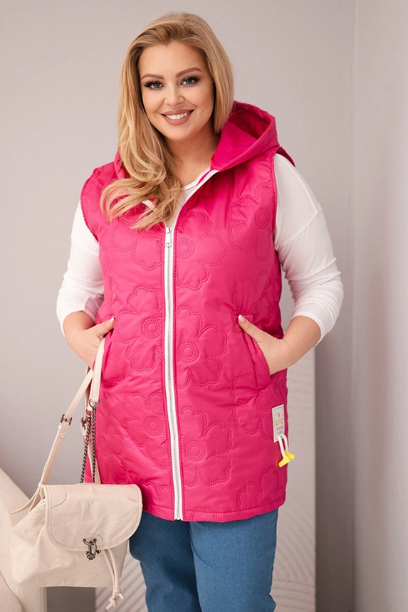 38523_1 Moteriška Plus Size liemenė su gobtuvu ir gėlėmis