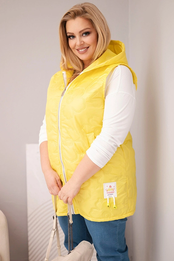 38524_1 Moteriška Plus Size liemenė su kapišonu ir gėlėmis