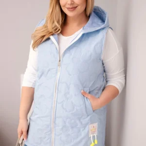 Moteriška Plus Size liemenė su gobtuvu ir gėlėtu siuvinėjimu