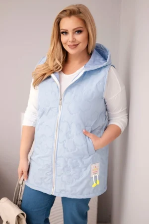 Moteriška Plus Size liemenė su gobtuvu ir gėlėtu siuvinėjimu