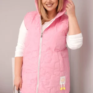 Moteriška Plus Size liemenė su kapišonu ir gėlėta siuvinėjimu šviesiai