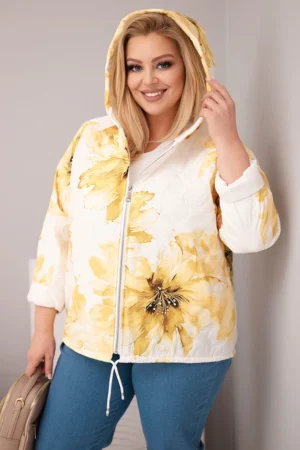 Pavasarinė moteriška striukė Plus Size su gėlių raštu