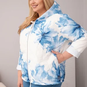 Pavasarinė moteriška striukė Plus Size su gėlių raštu