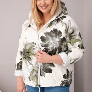 Pavasarinė moteriška striukė Plus Size su gėlėtu raštu khaki