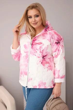 Pavasarinė moteriška striukė Plus Size su gėlių raštu šviesiai