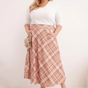 Moteriška Plus Size sijonas su plačiu apačiu languotas camelinė