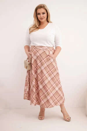 Moteriška Plus Size sijonas su plačiu apačiu languotas camelinė