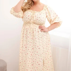 Moteriška Plus Size suknelė su raišteliu ir elastinga juosmens dalimi