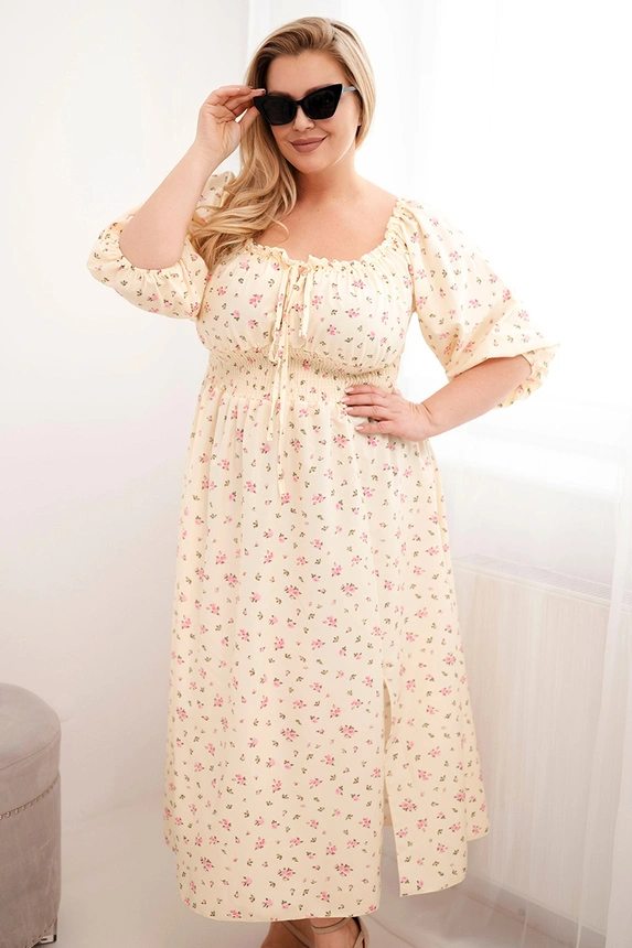 38544_1 Moteriška Plus Size suknelė su raišteliu ir elastinga juosmens dalimi