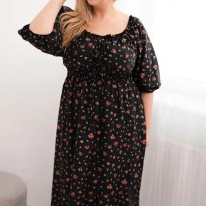 Moteriška suknelė Plus Size su virvute ir elastinga liemene