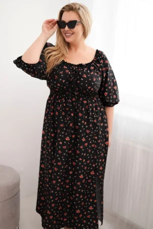 Moteriška suknelė Plus Size su virvute ir elastinga liemene