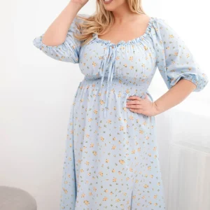 Moteriška suknelė Plus Size su kaklo raišteliu ir elastinga juosmeniu