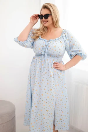 Moteriška suknelė Plus Size su kaklo raišteliu ir elastinga juosmeniu