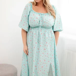 Dydžio plius suknelė su raišteliais ir elastinga juosmens dalimi