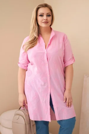 Moteriška suknelė Plus Size su siuvinėjimu ir pasukama rankove šviesiai