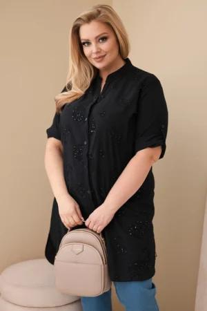 Moteriška suknelė Plus Size su siuvinėjimu ir pasukama rankove