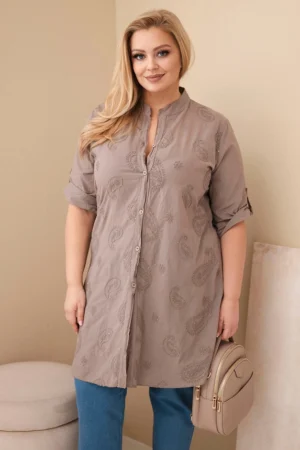 Moteriška suknelė Plus Size su siuvinėjimu ir suktuku fango