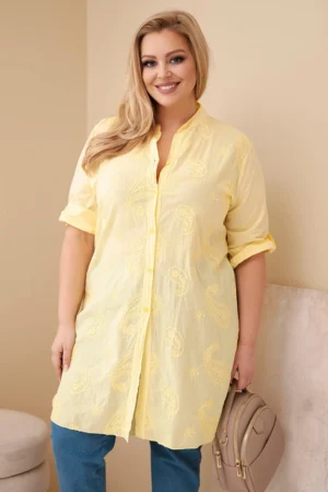 Moteriška suknelė Plus Size su siuvinėjimu ir pasukamu rankoviu