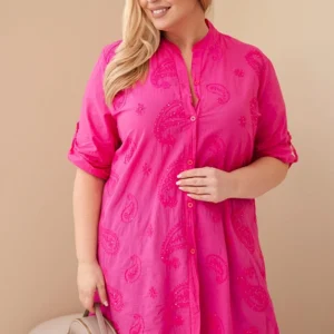 Moteriška suknelė Plus Size su siuvinėjimu ir pasukamomis rankovėmis