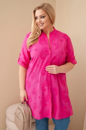 Moteriška suknelė Plus Size su siuvinėjimu ir pasukamomis rankovėmis