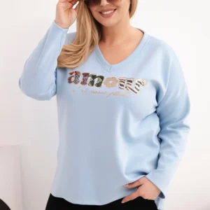 Moteriška Plus Size palaidinė su užrašu ir V formos iškirpte